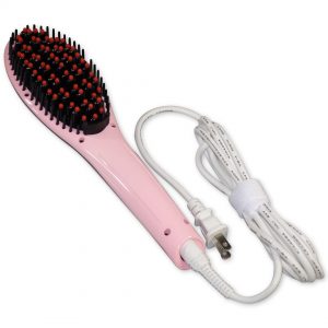 Felji 29W LCD Anti Static Ceramic Hair Straightener Heating Detangling Paddle Hair Brush with Head Massage Function Pink