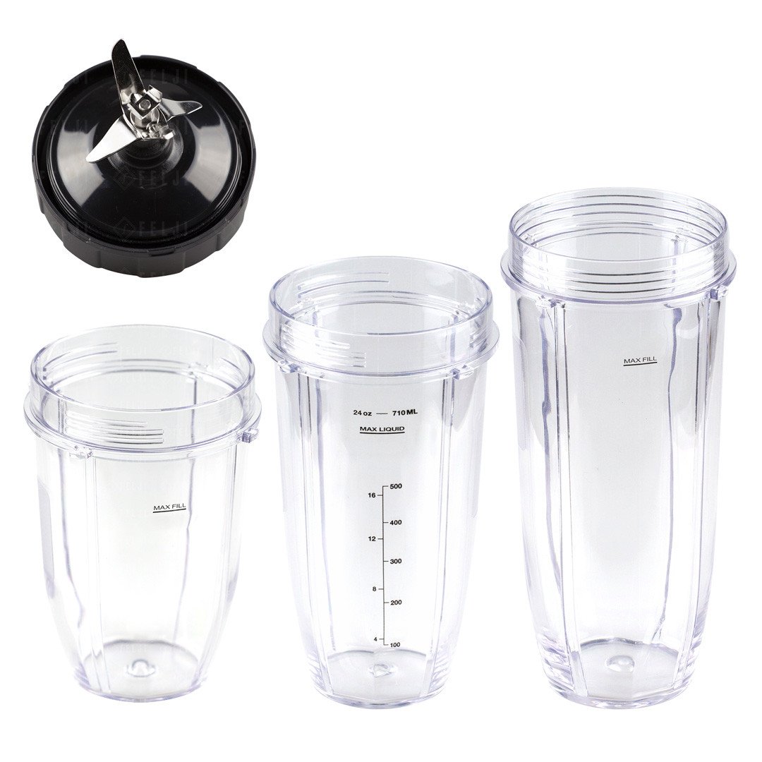 18 oz Short Cup with Lip Ring + Extractor Blade for Nutribullet Lean NB-203 1200W Blender