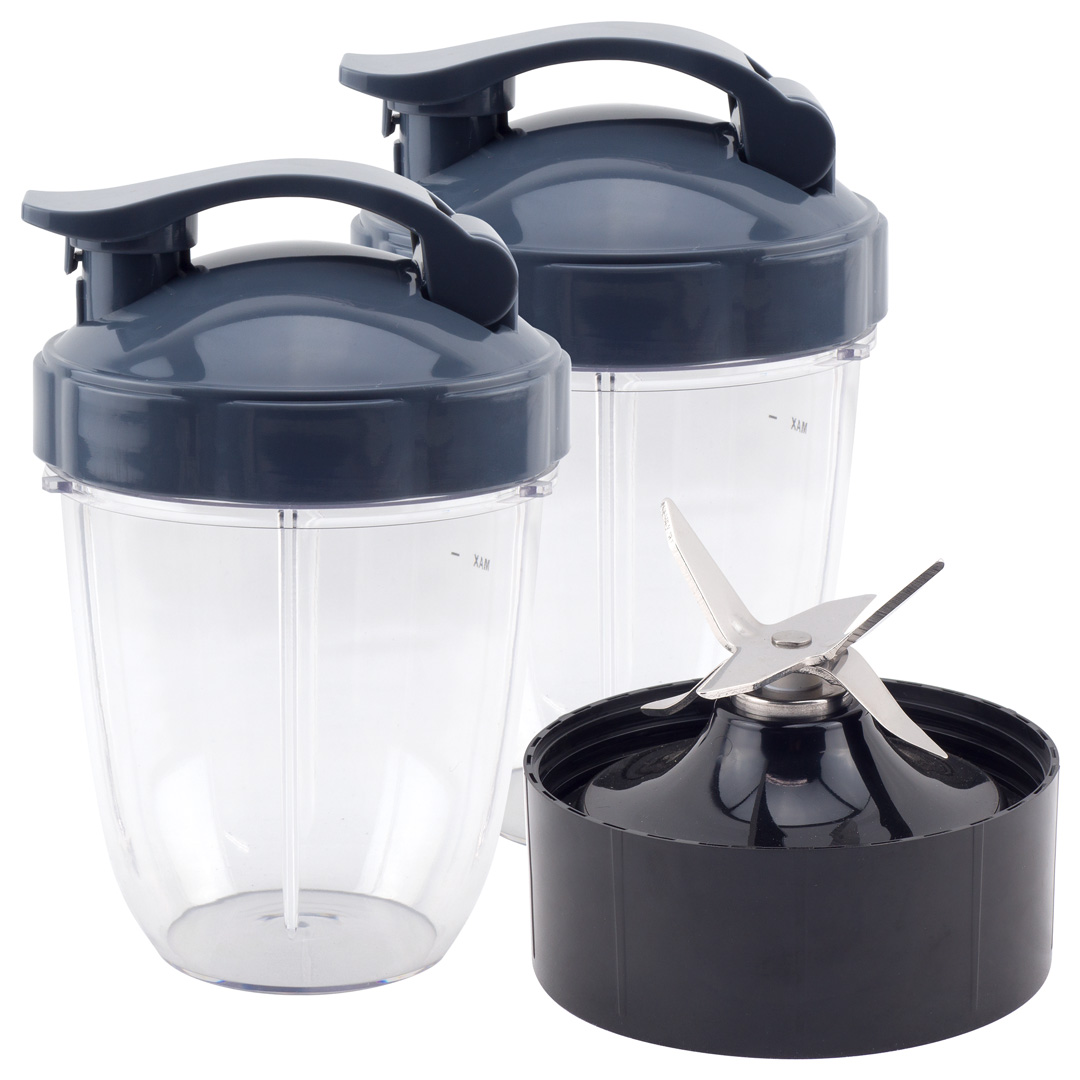Blender Replacement Parts for Ninja, 2 24oz Cups with To-Go Lids, 7 Fins Extractor Blade, for Nutri Ninja Auto IQ, Black