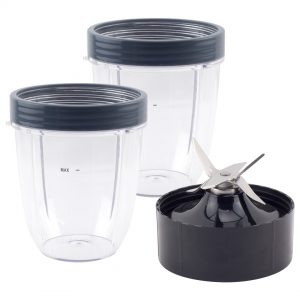 2 Pack 16 oz Cups with Sip & Seal Lid and Pro Extractor Blade Assembly Replacement Part Compatible with Nutri Ninja QB3000 Series 476KKU3000 5 Fins