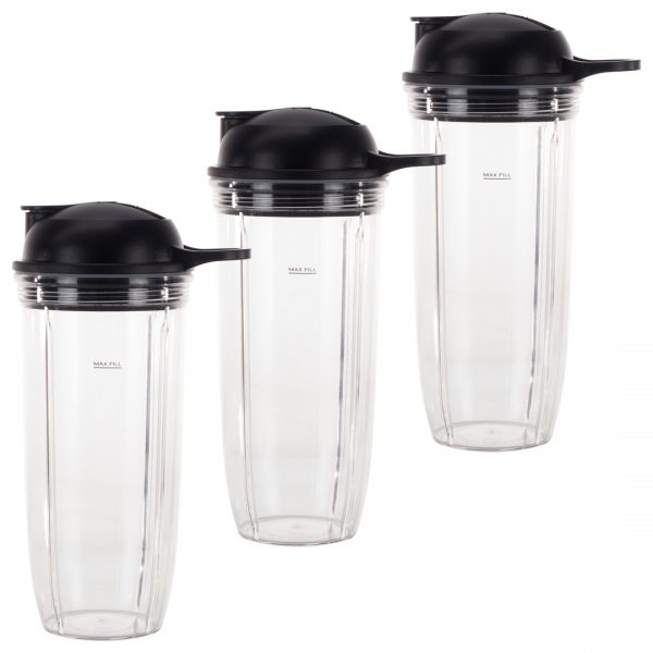 3 Pack 32 oz Cup and To-Go Lid Replacement Parts Compatible with NutriBullet Pro 1000, Combo and Select Blenders