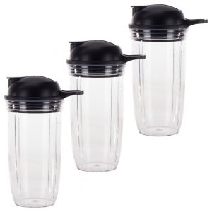 3 Pack 24 oz Cup and To-Go Lid Replacement Parts Compatible with NutriBullet Pro 1000, Combo and Select Blenders