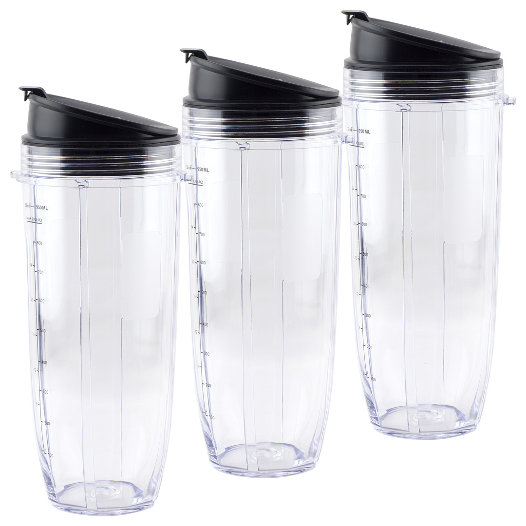 3 Pack 32 oz Cup with Sip & Seal Lid Replacement Parts 407KKU641 408KKU641  Compatible with Nutri Ninja Auto-iQ BL480 BL640 CT680 Blenders - Felji